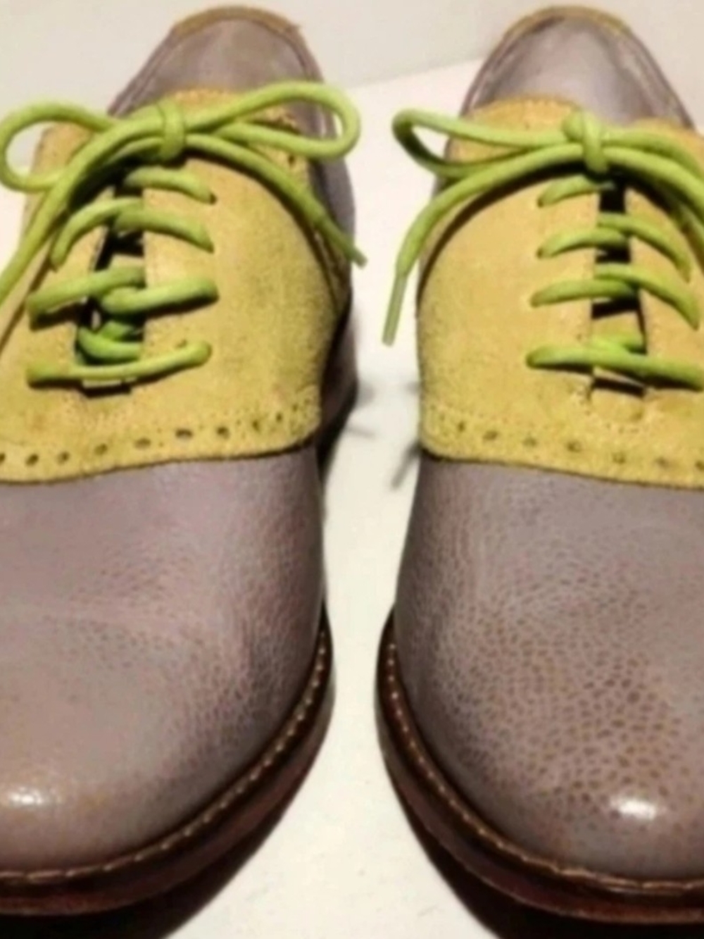 Cole Haan Air Colton Saddle Mens 8 Gray & Lime Green Leather & Suede Loafer